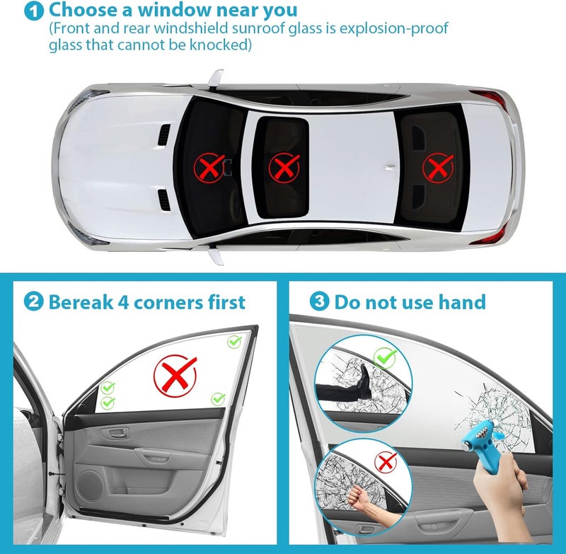 Yiader Store Window Breaker, 3-in-1 Emergency Escape Tool with Car Window Breaker and Seatbelt Cutter, Car Safety Hammer Car Essentials Tool for Women（Blue） - Image 4